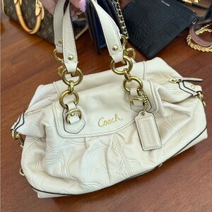 Coach White Shoulder Bag with Gold Accents